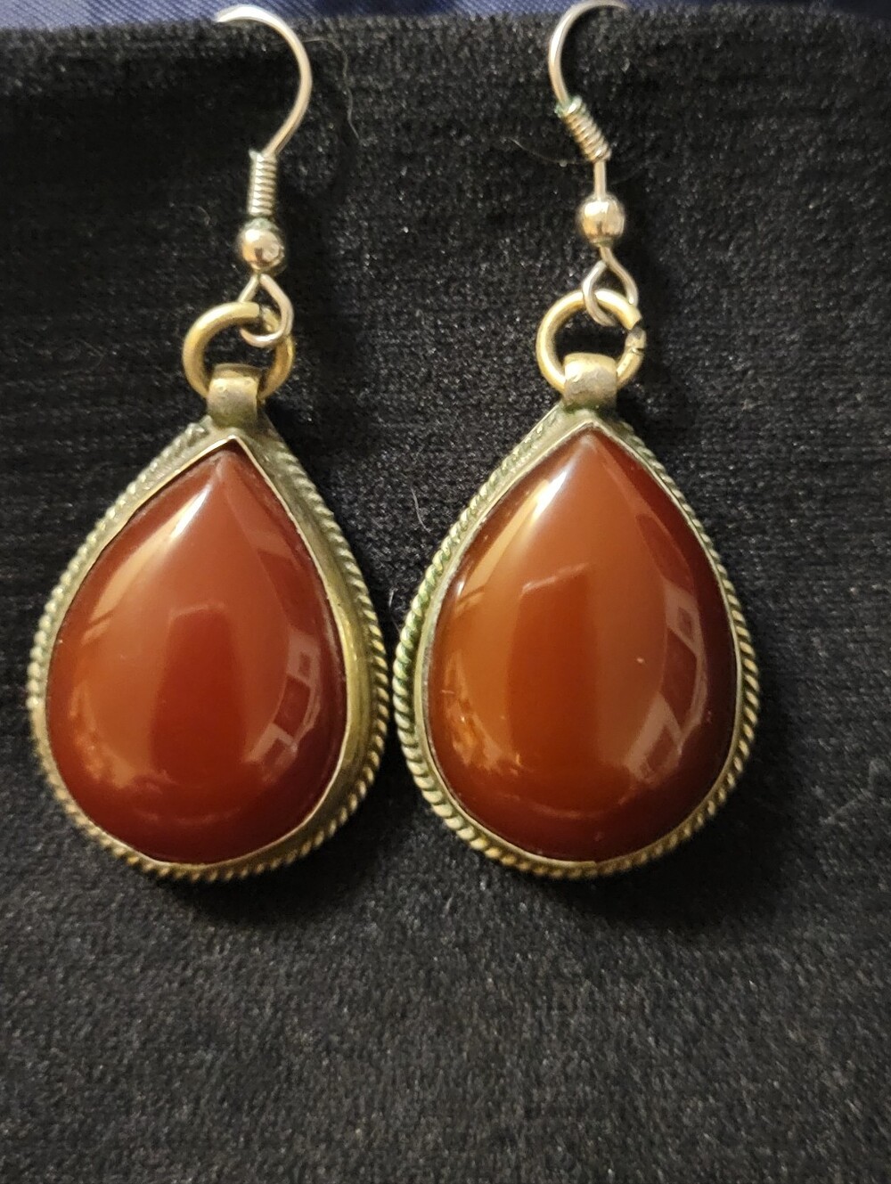 Afghani Carnelian Vintage Teardrop Earrings Nickel Silver-tone Folkways Imports
